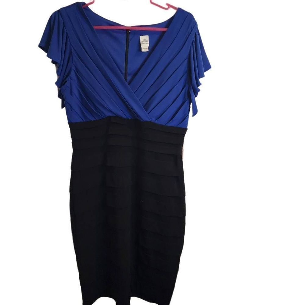 Sangria Womens Blue Black Cocktail Tiered Ruffled Stretch Bodycon Dress Size 10